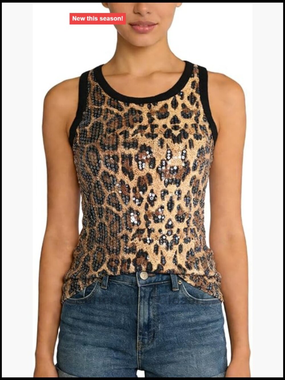 Women's Sequin Sleeveless Crewneck Tank Top Sparkly Slim Fit Party Club Top